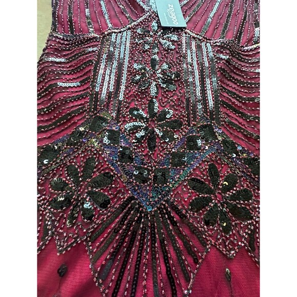 New ! ZEAGOO Tassel Sequined Vintage V Neck Flapper Cocktail Party Dress Size M - Picture 6 of 10